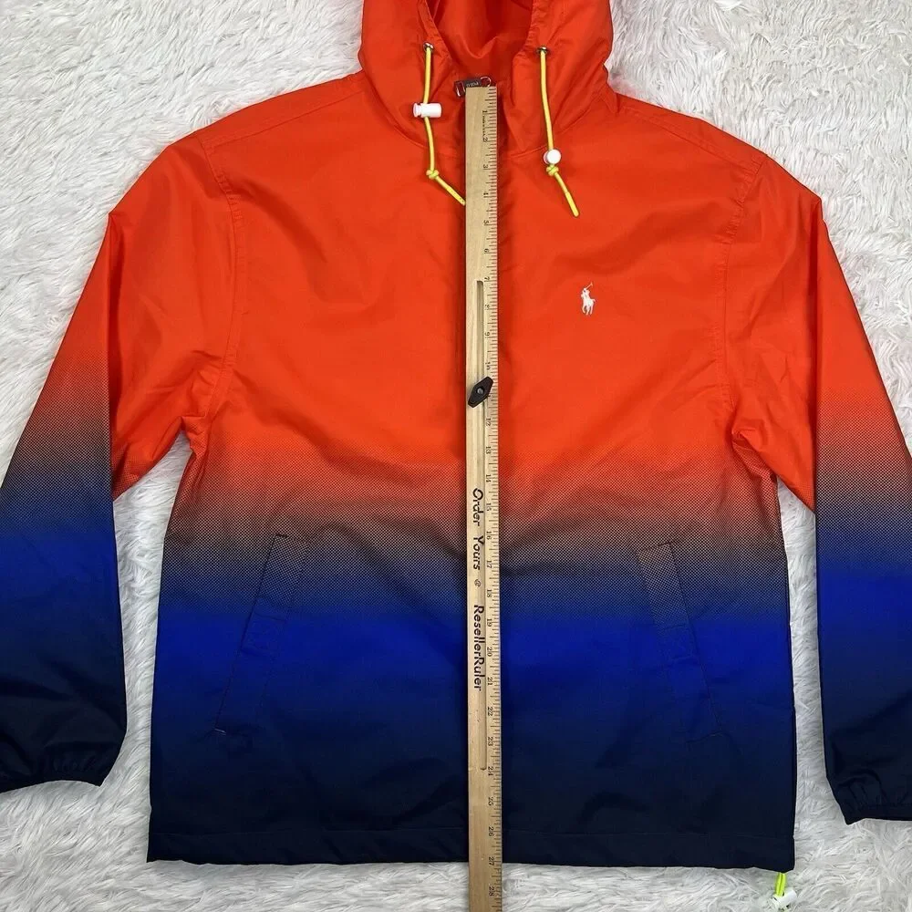 NWT Polo Ralph Lauren Orange Ombre Mens Waterproof Pullover Hoodie Jacket Size S
